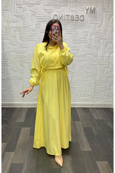 EGELİMODA Long Hijab Dress with Yellow Vest