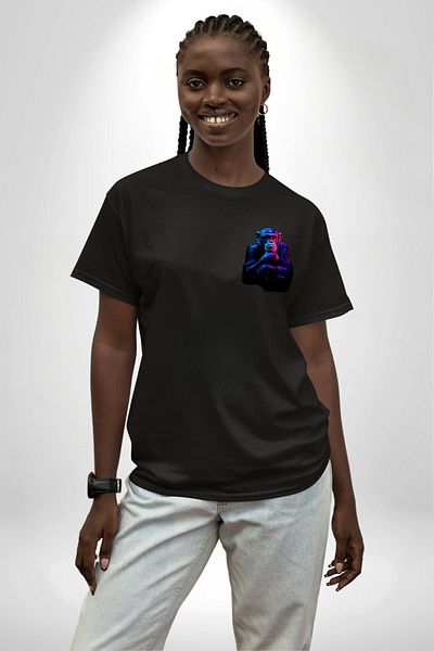 Angemiel Monkey Black Oversize Women's Men's Front Minimal Printed T-Shirt with Light Effect