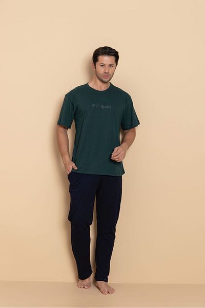 trdpodyum Men's Short Sleeve Pocketed Combed Cotton Pajama Set