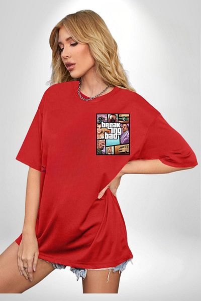 Angemiel Breaking Bad Character Gta Style Red Oversize Women's Men's Front Minimal Printed T-Shirt
