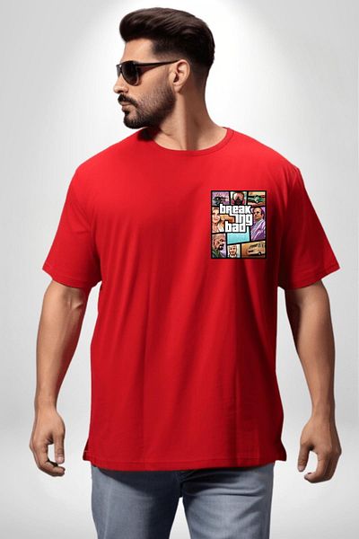 Angemiel Breaking Bad Character Gta Style Red Oversize Women's Men's Front Minimal Printed T-Shirt