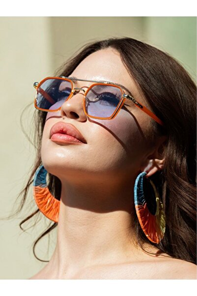 Makro Optik Rectangular Orange Rimmed Unisex Sunglasses