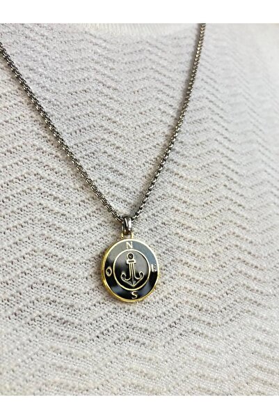 GWOMA موديل بوصلة مينا سوداء مع شكل مرساة هدية للحبيب والزوج والآب قلادة فولا...