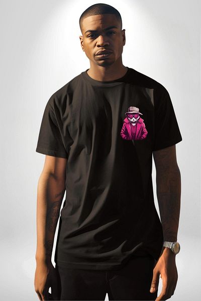 Angemiel Pink Accessory Glasses Cat Black Oversize Women's Men's Front Minimal Printed T-Shirt