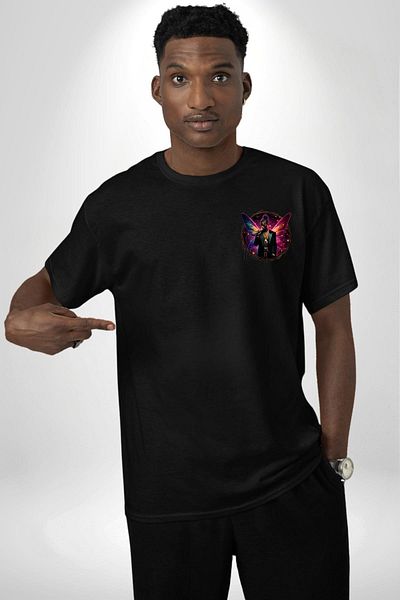 Angemiel Men's Hip Hop Rapper Purple-Pink Neon Black Oversize Women's Men's Front Minimal Printed T-Shirt