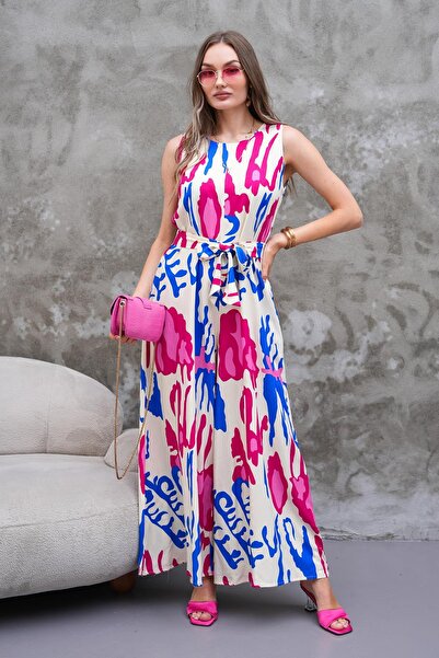 ŞİMAL Γυναικεία ολόσωμη φόρμα με μοτίβο αμάνικη ζώνη 250587 -