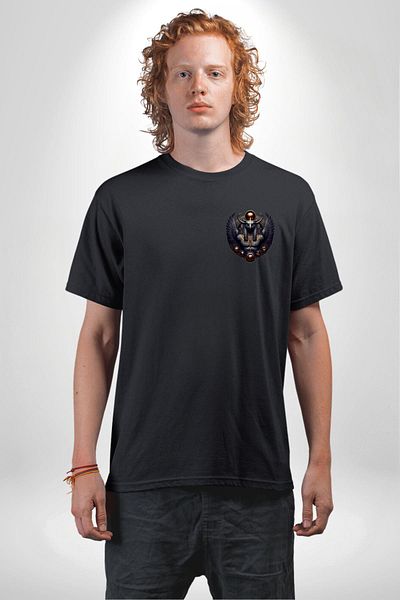 Angemiel Montu God of War and Vitality Egypt Black Oversize Women's Men's Front Minimal Printed T-Shirt