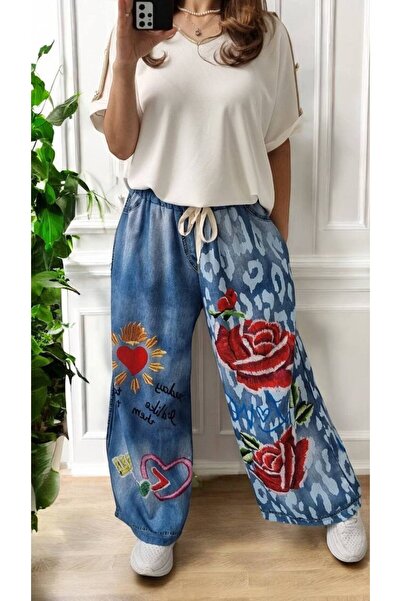 GLAMSI Cheerful Pants with Jeans Print – Teddy Bears, Flowers, Various Patterns