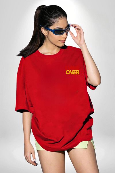 Angemiel Game over Printed Graphic Red Oversize Women's Men's Front Minimal Printed T-Shirt for Game Enthusiasts
