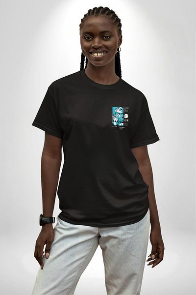 Angemiel Fly to Heaven Printed Romantic and Creative Design Black Oversize Women's Men's Front Minimal Printed T-Shirt