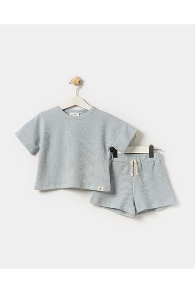 Magu Boys Cotton Ice Blue Textured T-Shirt and Shorts Set - Comfortable Fit Summer Set