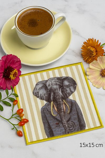 Evdek Pack of 2 Digital Printed Cocktail Napkins with Embroidery Detail Ds17