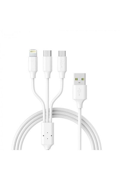 IDEAS4OUTFIT USB Cable 3-in-1 for Data and Fast Charging, Type-C, Lightning, Micro-USB, 100 cm, Compatible with i