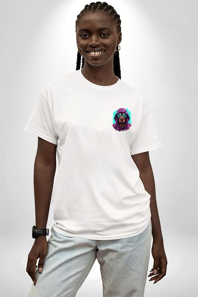 Angemiel Charismatic Dark Style Dog with Blue Glasses White Oversize Women's Men's Front Minimal Printed T-Shirt