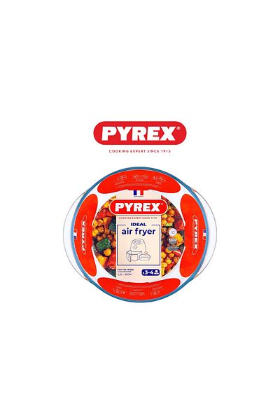 Pyrex Air Fryer Round Dish 2.3L – Multi-Purpose Heat-Resistant Glass Dish for Air Frying & Baking