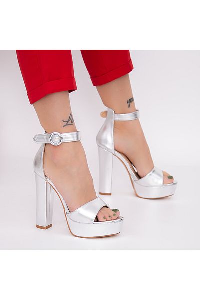 mei Sandale Dama cu Toc gros si Platforma KV50 Silver (L61) Mei