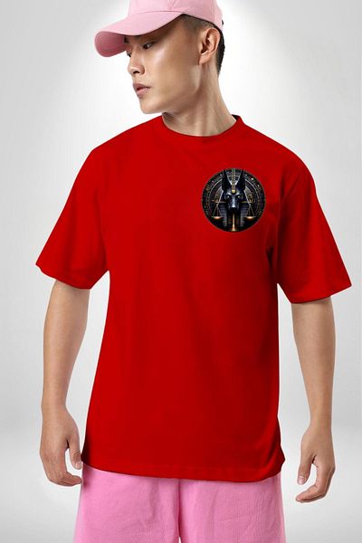 Angemiel Anubis Guardian of the Land of the Dead Justice Egypt Red Oversize Women's Men's Front Minimal Printed T-Shirt