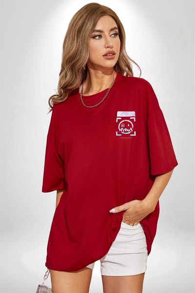 Angemiel Mental Disorder and Expectations Red Oversize Women Men Front Minimal Printed T-Shirt