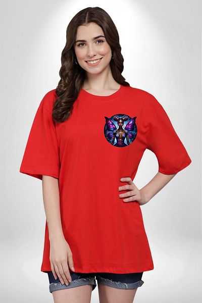 Angemiel Hip Hop Tattoo Butterfly Girl Special Design Red Oversize Women Men Front Minimal Printed T-Shirt