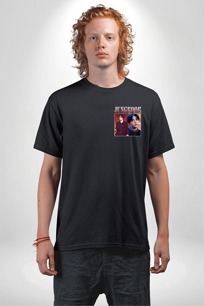 Angemiel Jungkook K-Pop Style K-Pop Icon Black Oversize Women Men Front Minimal Printed T-Shirt