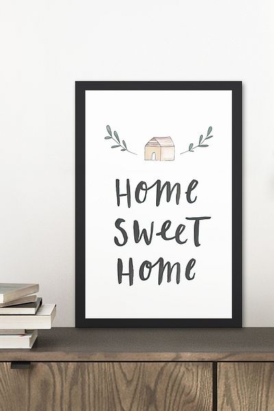 Zevahir Mobilya Dekorasyon 1 Piece Home Sweet Home Written Wooden Black Frame Look Mdf Table
