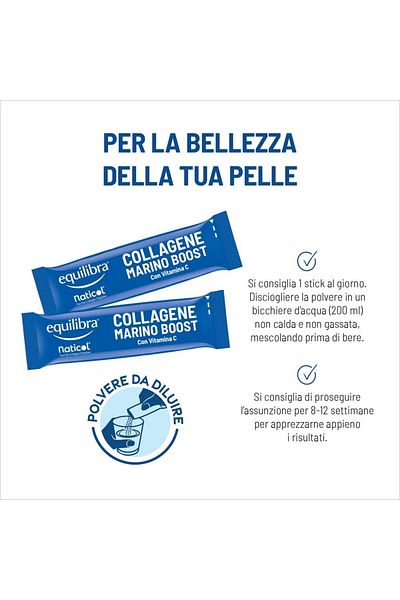 Equilibra Colagen Marin cu Vitamina C cu îndulcitor stevia, 14 pliculețe fără zahăr, Equilibra