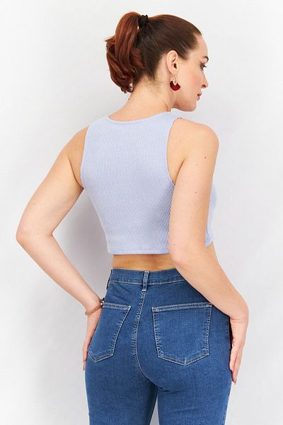 Sinsay Women Round Neck Sleeveless Ribbed Crop Top, Lavender