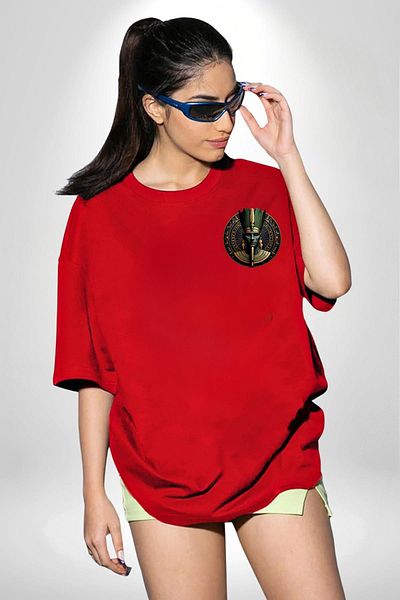Angemiel Origin of Nature God of Tatenen Egypt Red Oversize Women's Men's Front Minimal Printed T-Shirt
