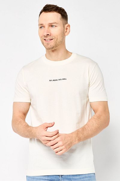 John Richmond Men Crew Neck Short Sleeve Graphic Print T-shirt, Cream