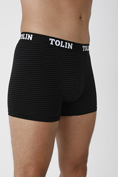 TOLIN Ανδρικό σετ μπόξερ 3 τεμαχίων από βαμβακερό λύκρα με μαύρες ρίγες 4147-08