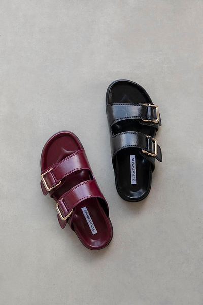 STRASWANS Axel Γυναικεία αγκράφα Λεπτομέρεια Daily Comfort Δερμάτινες Παντόφλες Claret Red
