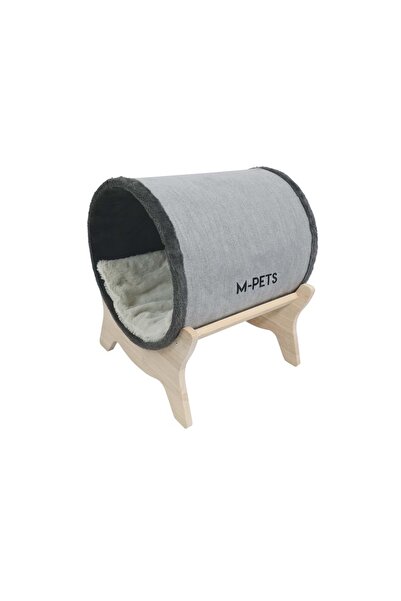 M-PETS TUNNEL ELEVATED AHŞAP AYAKLI KEDİ YATAĞI GREY