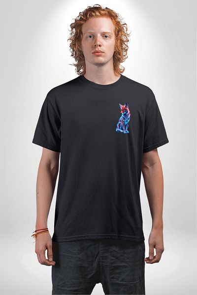 Angemiel Colorful Neon Fox Black Oversize Women's Men's Front Minimal Printed T-Shirt
