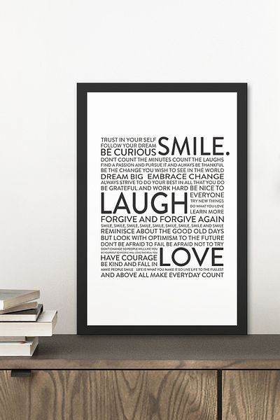 Zevahir Mobilya Dekorasyon 1 Piece Smile Laugh Love Written Wooden Black Frame Look Mdf Table