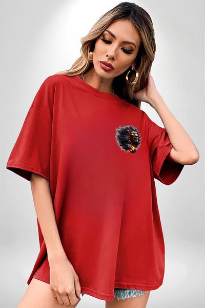 Angemiel تي شيرت بتصميم خاص من Leo Zodiac باللون الأحمر كبير الحجم للنساء والرجال مطبوع من الأمام
