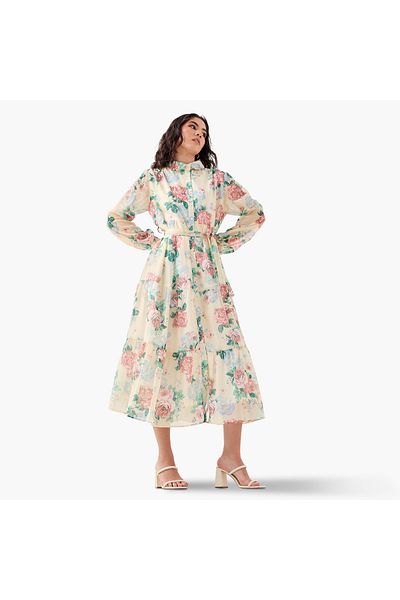 2Xtremz Floral Print Midi Shirt Dress