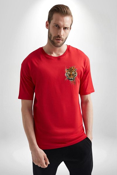 Angemiel تي شيرت Tiger's Fury Tiger Head باللون الأحمر كبير الحجم للنساء والرجال مطبوع من الأمام