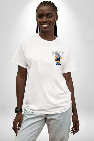 Angemiel Masked Bear Shiesty Style White Oversize Women Men Front Minimal Printed T-Shirt