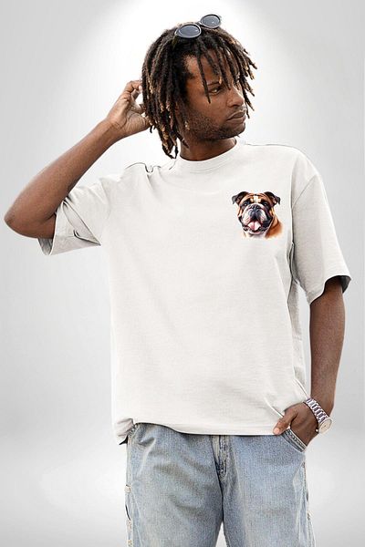 Angemiel Legendary Bulldog Dog Friendly White Oversize Women's Men's Front Minimal Printed T-Shirt