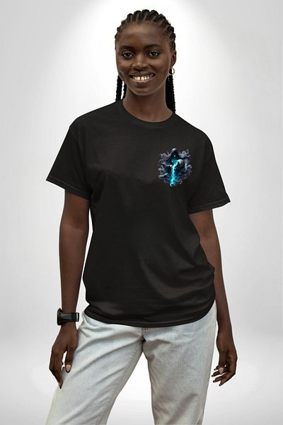 Angemiel Aquarius Special Design Black Oversize Women's Men's Front Minimal Printed T-Shirt