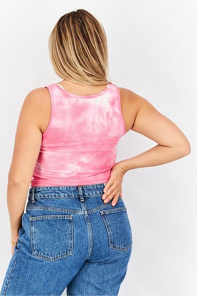 Sinsay Women Split Neck Sleeveless Tie Dye Top, Pink