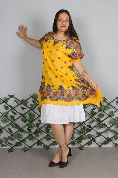 Truva XXL Cheesecloth Authentic Yellow Plus Size Dress – Summer and Comfortable Model