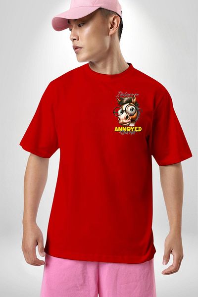 Angemiel Eyeglasses Edgy Horse Comedy Red Oversize Women Men Front Minimal Printed T-Shirt
