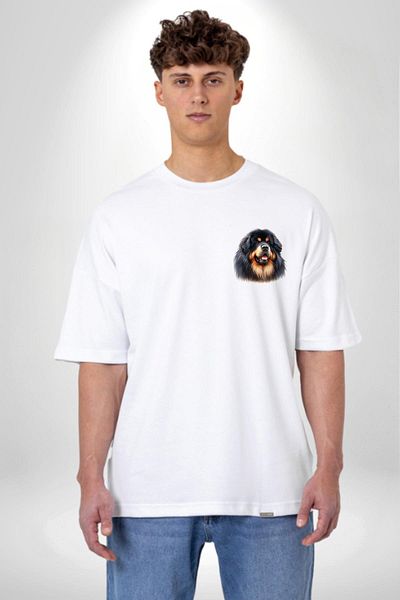 Angemiel Tibetan Mastiff Powerful Loyal Dog White Oversize Women Men Front Minimal Printed T-Shirt