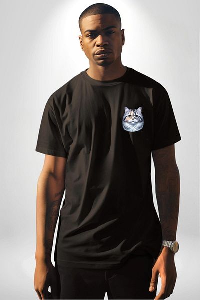 Angemiel Persian Cat Special Design Black Oversize Women's Men's Front Minimal Printed T-Shirt