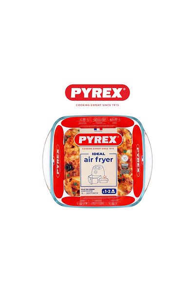 Pyrex Air Fryer Square Dish 1L – Compact Heat-Resistant Glass Bakeware for Air Fryer and Oven Use