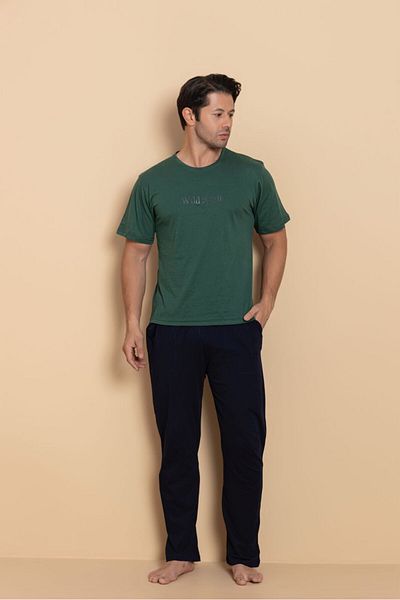 trdpodyum Men's Short Sleeve Pocketed Combed Cotton Pajama Set