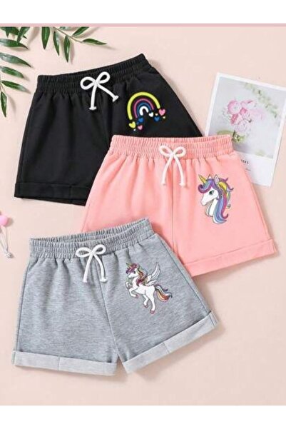 VESTIR BIEN Kız 3 Renk Rahat Pamuklu Çocuk Şort