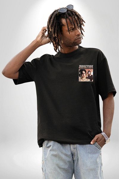 Angemiel Jeongyeon K-Pop Star Singer Black Oversize Women's Men's Front Minimal Printed T-Shirt