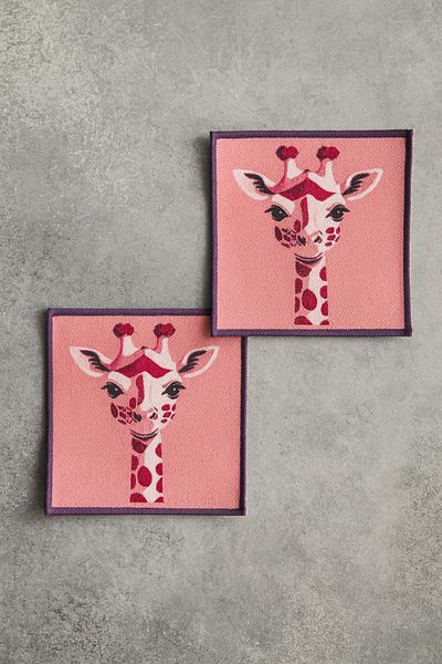 Evdek Pack of 2 Digital Printed Cocktail Napkins with Embroidery Detail Ds10